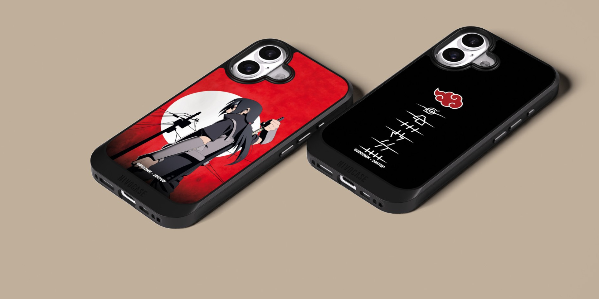 Zwei NIVOCASE‑Handyhüllen mit Naruto‑Shippuden‑Motiv.