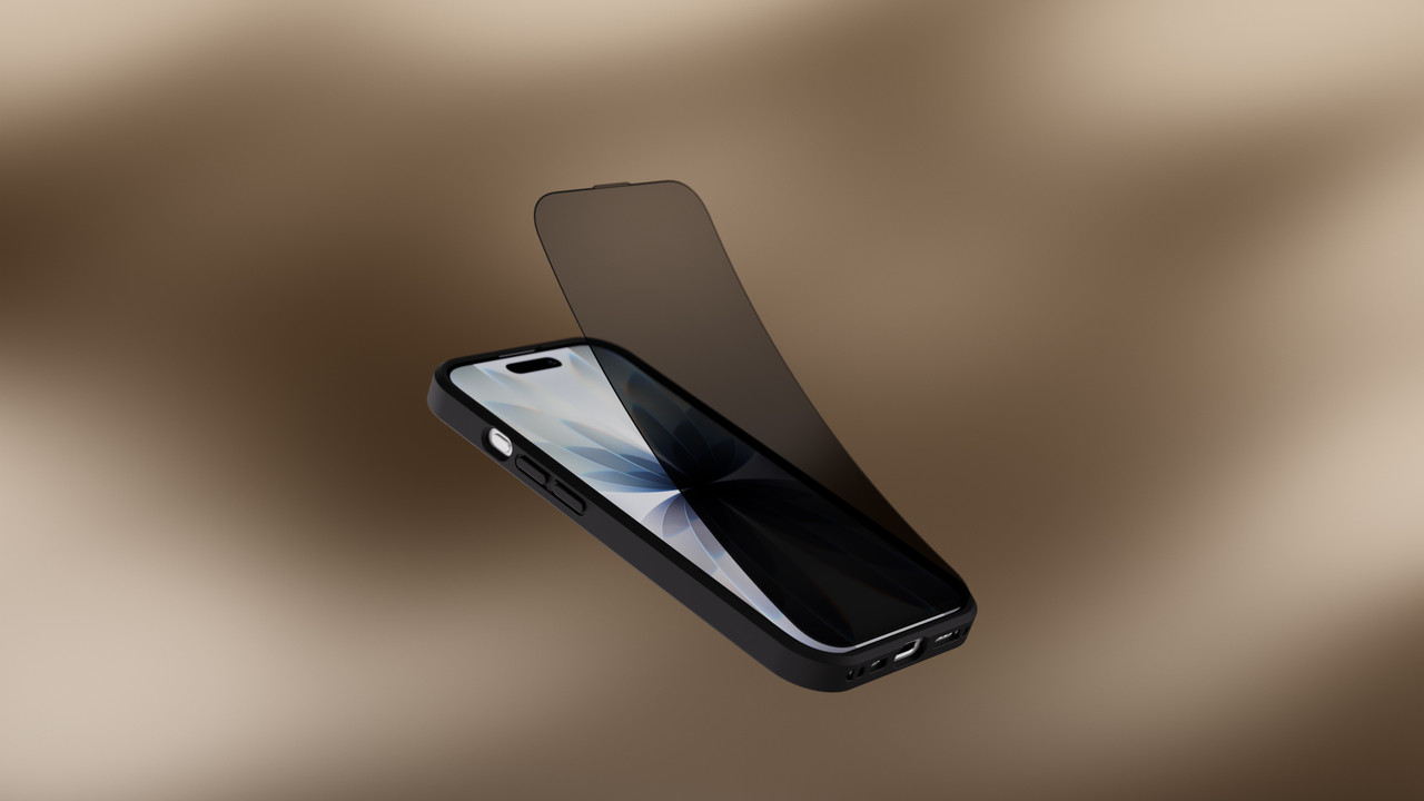 Smartphone with dark privacy glass hovering above its display