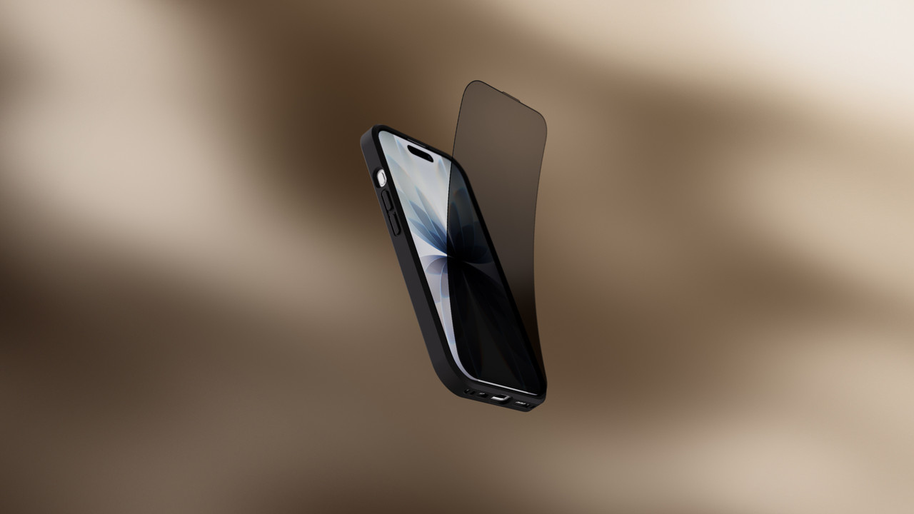 Smartphone with dark privacy glass hovering above its display