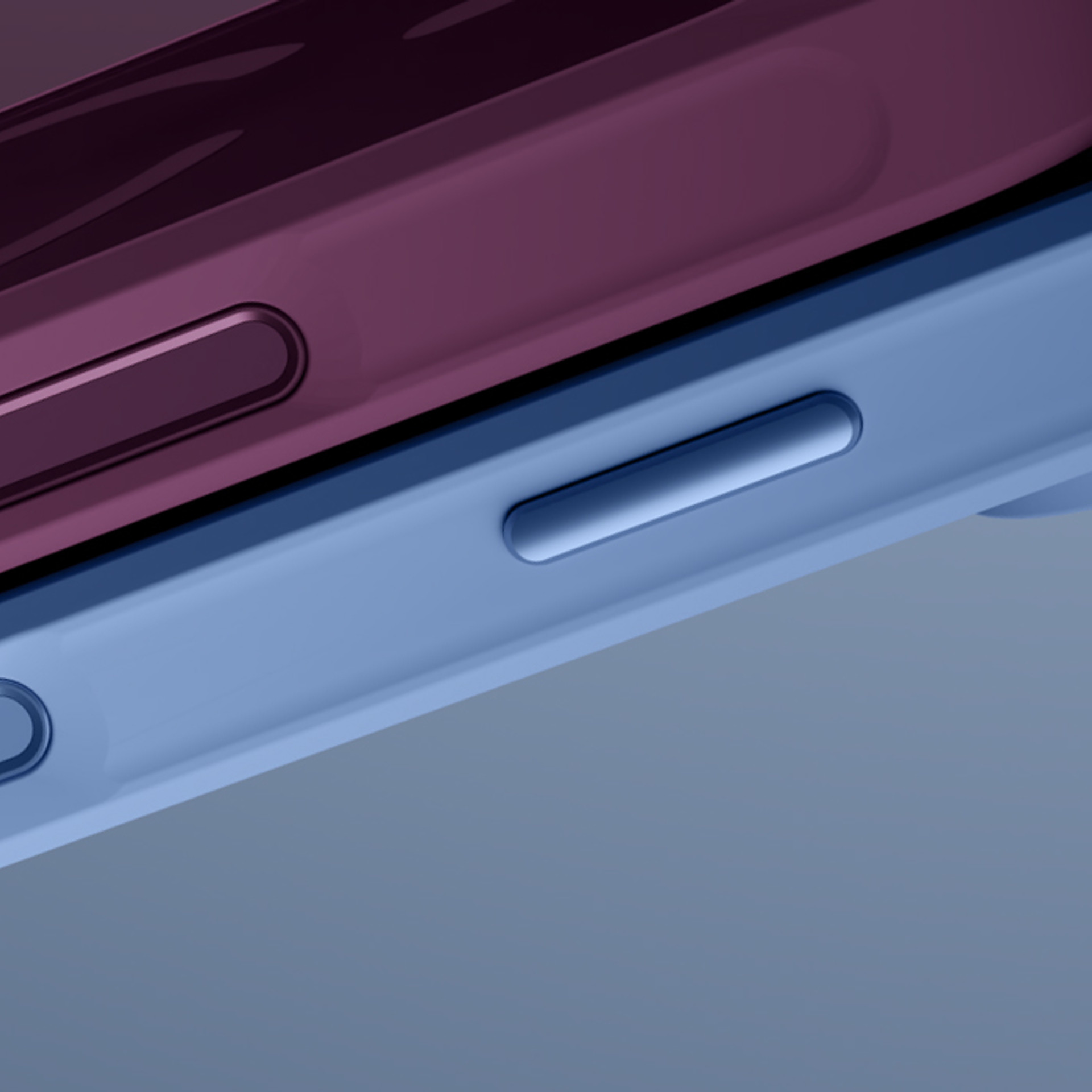 Side close‑up of a NIVOCASE phone case with precisely shaped buttons in two subtle color tones