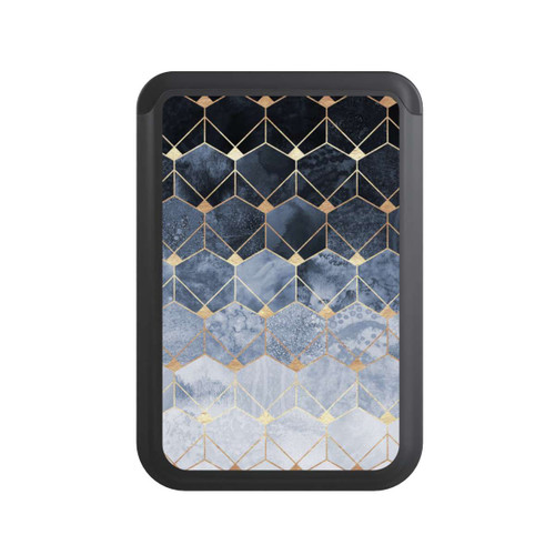  Cardholder Blue Hexagons And Diamonds Gold Print