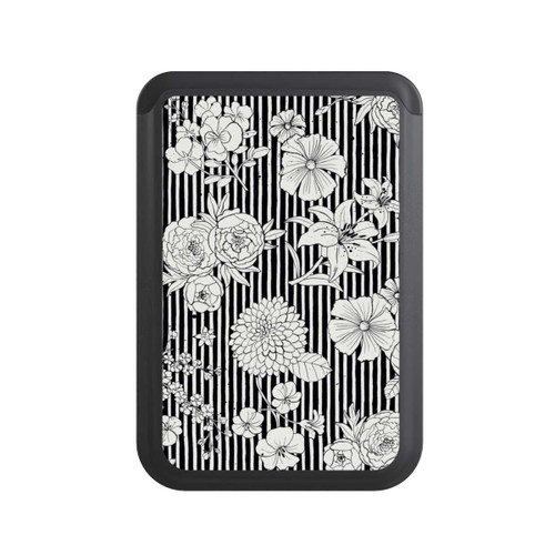  Cardholder Fleurs et rayures noir et blanc
