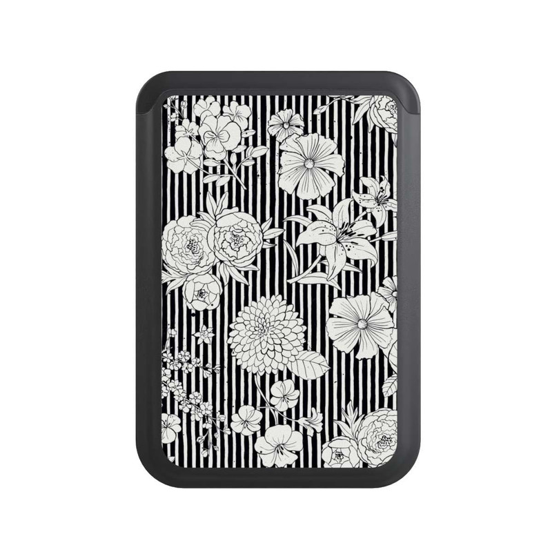  Cardholder Fleurs et rayures noir et blanc