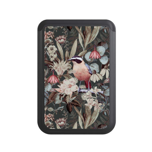  Cardholder Orangefarbener Vogel im Vintage Blumenmuster