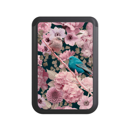  Cardholder Sparrows in Pink Flower Pattern
