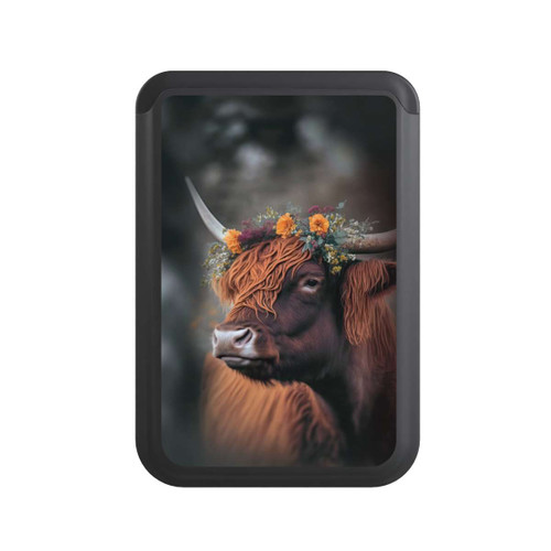  Cardholder Vache des Highlands avec des fleurs avec IA