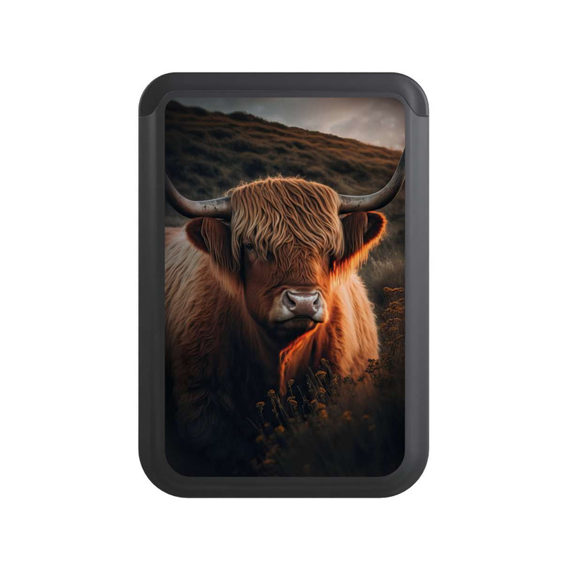  Cardholder Vache Highland avec de grandes cornes avec IA