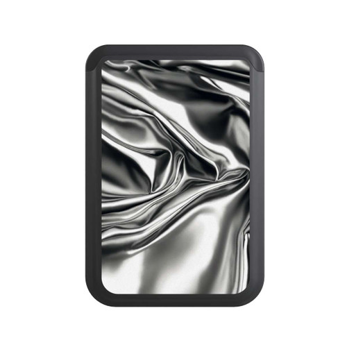  Cardholder Glänzeder Chrome Silber Stoff mit KI