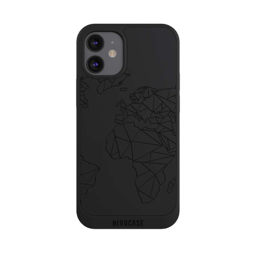 Apple iPhone 12 mini NIVOpure Polygon Weltkarte Schwarz ohne Hintergrund