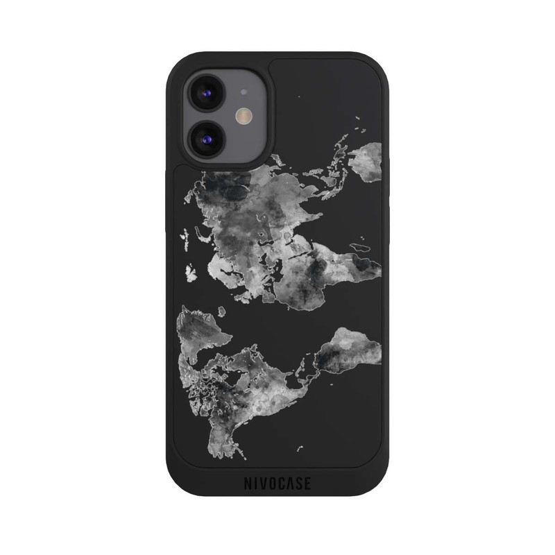iPhone 12 mini NIVOpure Carte du monde noire transparente