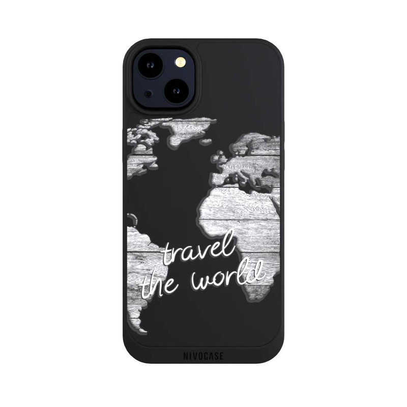 iPhone 14 Plus NIVOpure Worldmap Wood Transparent
