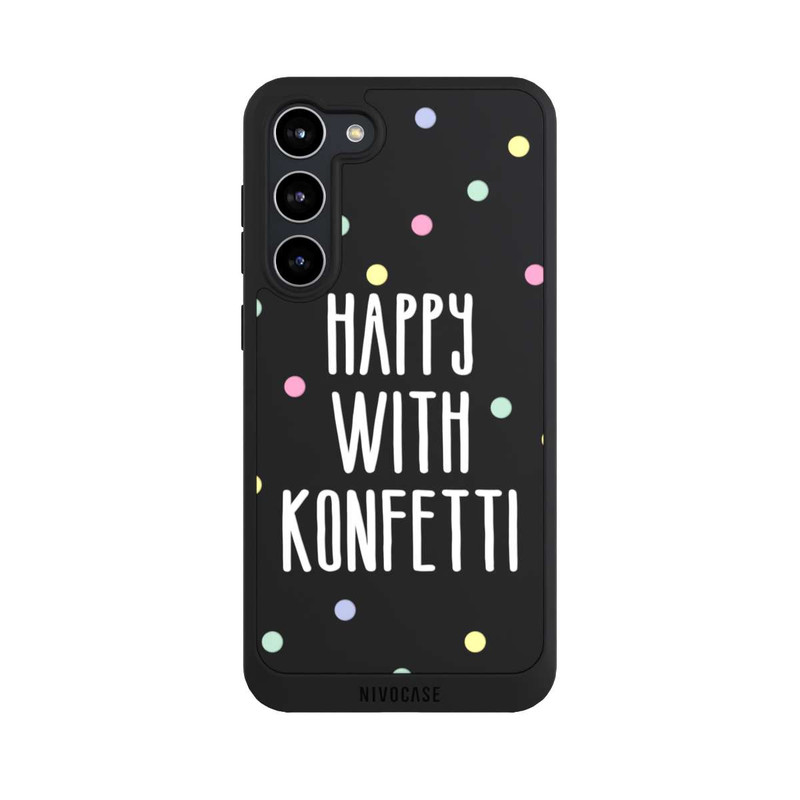 Galaxy S23 + NIVOpure Happy with Konfetti White ohne Hintergrund