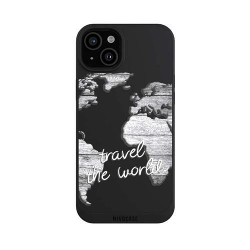 Apple iPhone 15 Plus NIVOpure Carte du Monde Bois sans Fond