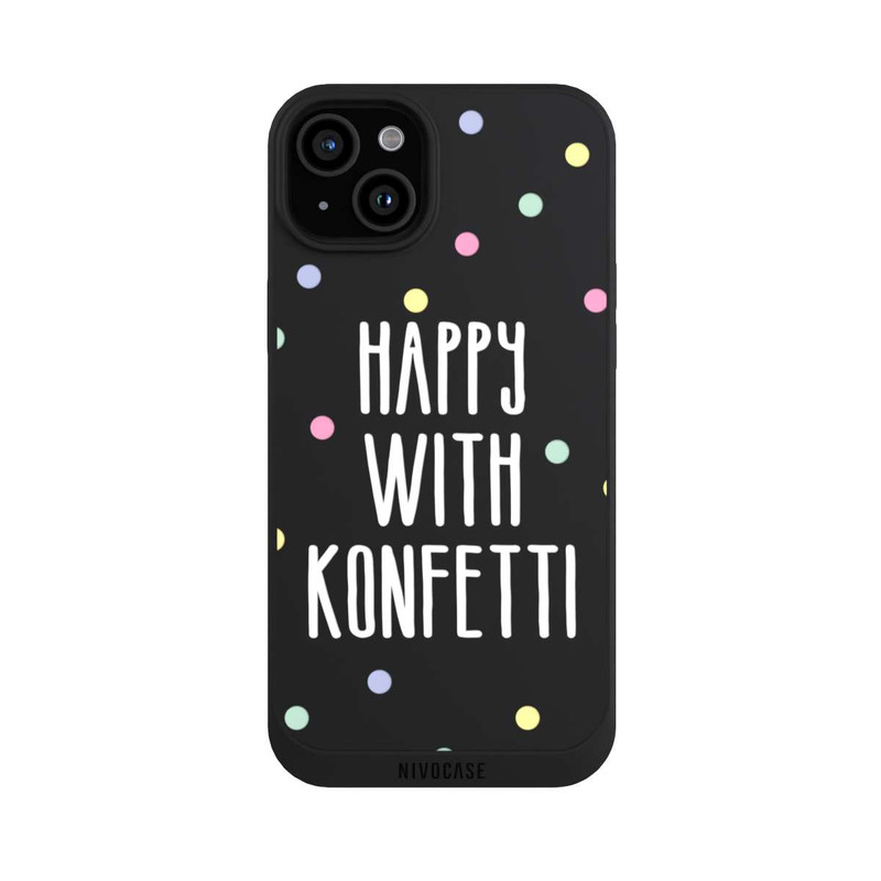 iPhone 15 Plus NIVOpure Happy with Konfetti White ohne Hintergrund