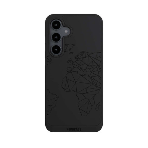 Samsung Galaxy S24 FE 5G NIVOpure Polygon Weltkarte Schwarz ohne Hintergrund