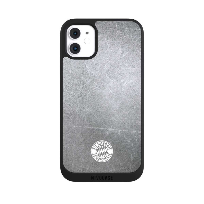 iPhone 11 NIVOpure Klassisches FCB Logo Klein - Weiß auf Metalllook