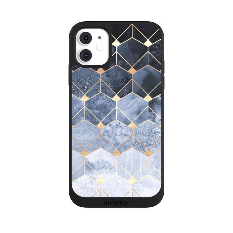 iPhone 11 NIVOpure Blaue Sechsecke und Diamanten Golddruck