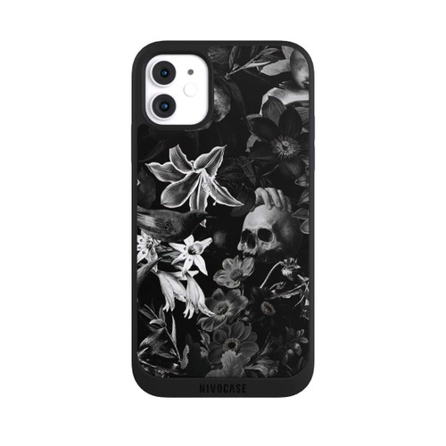 Apple iPhone 11 NIVOpure Totenköpfe und Blumen auf schwarzem Hintergrund