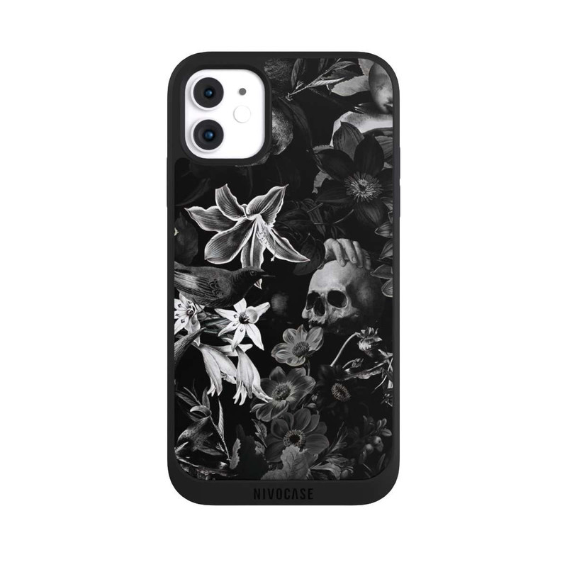 iPhone 11 NIVOpure Crânes et fleurs sur fond noir