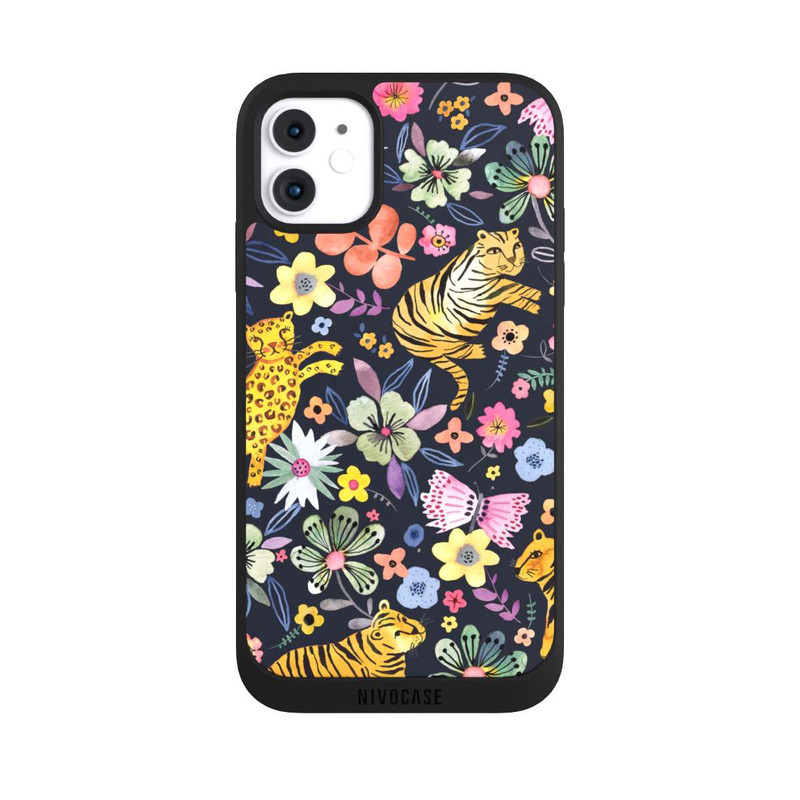 iPhone 11 NIVOpure Frühlingsblumen mit Tiger schwarz