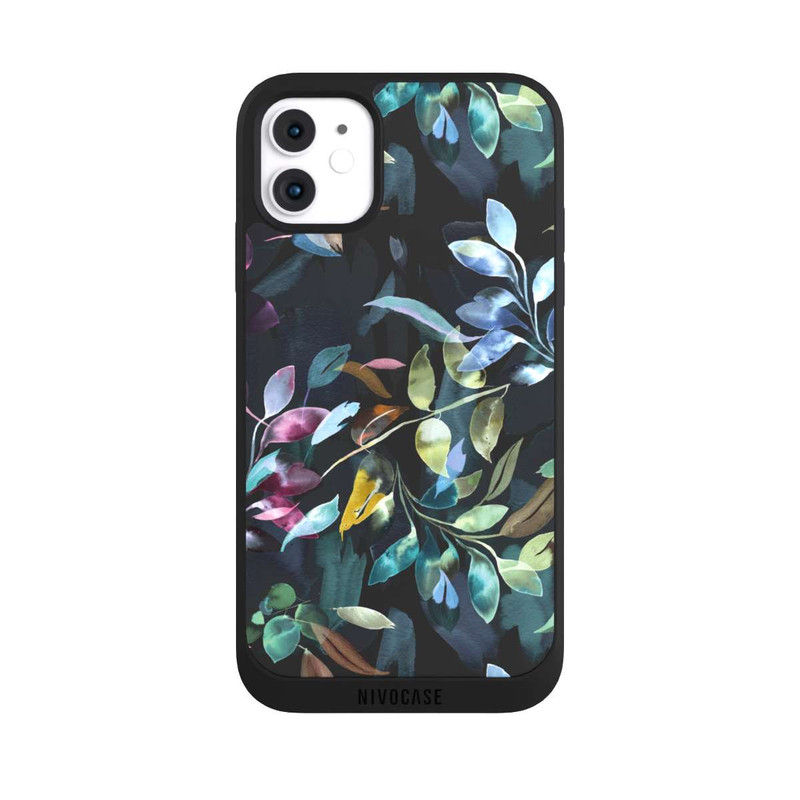iPhone 11 NIVOpure Mystische Aquarellblätter schwarz