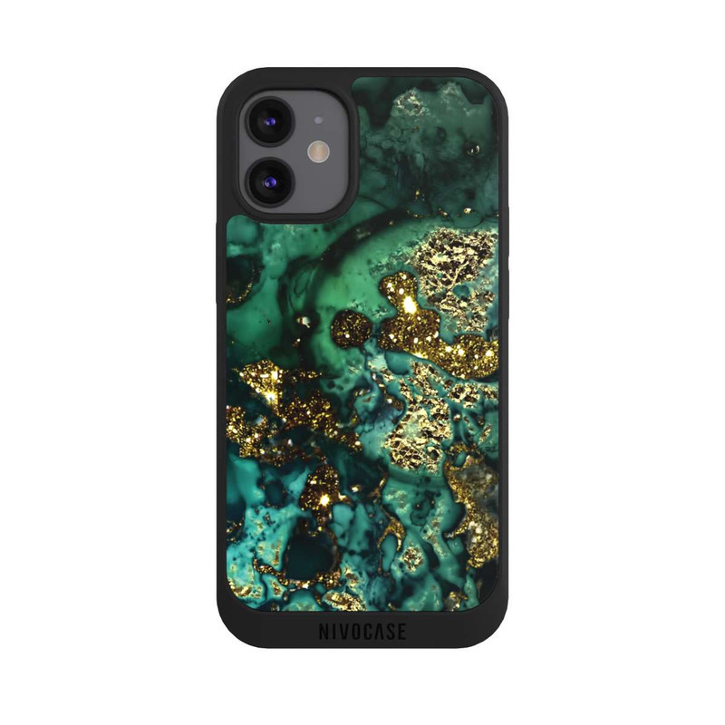 iPhone 12 mini NIVOpure Cyan Glitzer Marmorlook