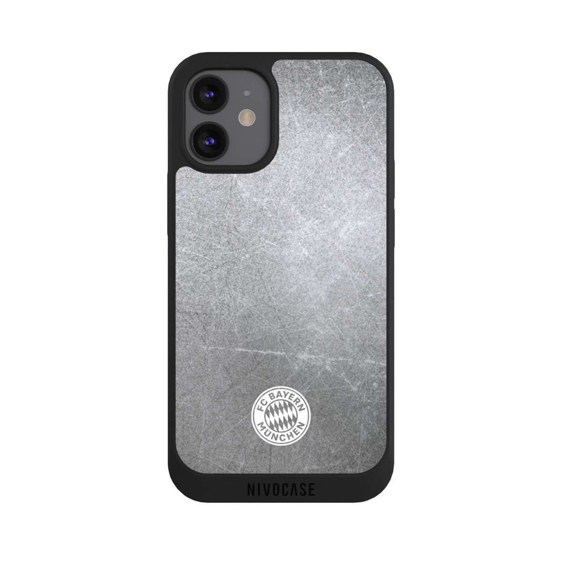 iPhone 12 mini NIVOpure Logo FCB Classique Petit - Blanc sur Fond Métallique