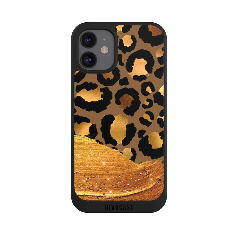 iPhone 12 mini NIVOpure Dunkelgoldener Leoparden Glitzerlook