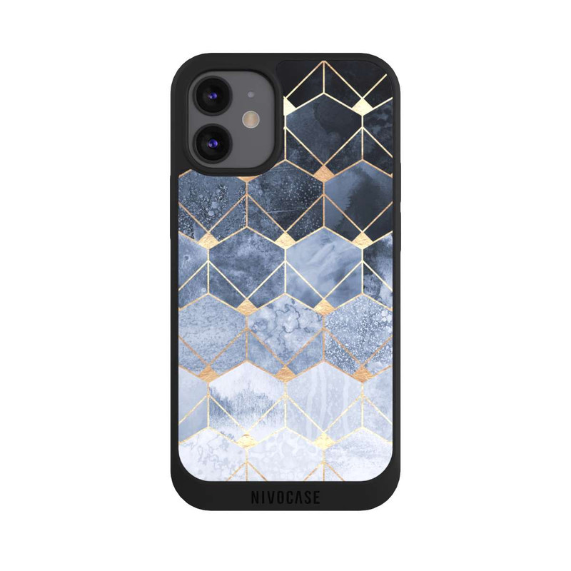 iPhone 12 mini NIVOpure Impression Or Hexagones Bleus Et Diamants