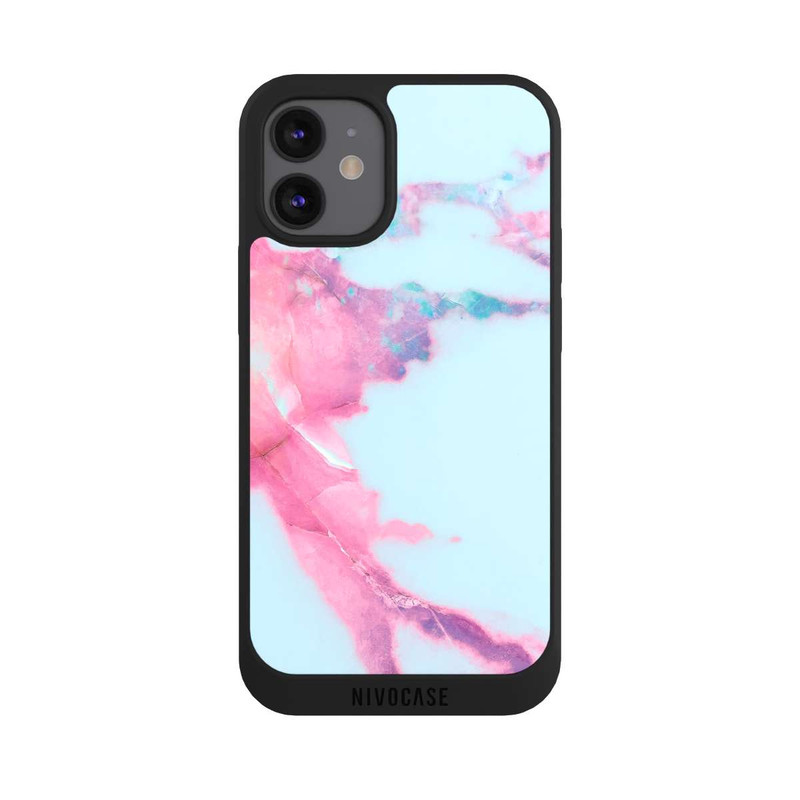 iPhone 12 mini NIVOpure Marbre veiné irisé bleu clair