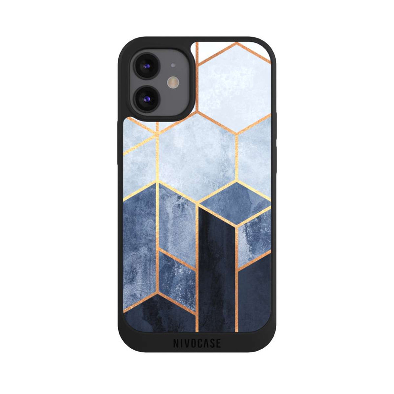 iPhone 12 mini NIVOpure Impression d'or d'hexagones bleus doux