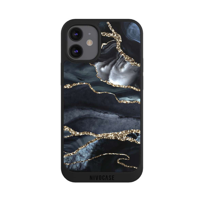 iPhone 12 mini NIVOpure Dunkler Marmor Gold Glitzerlook