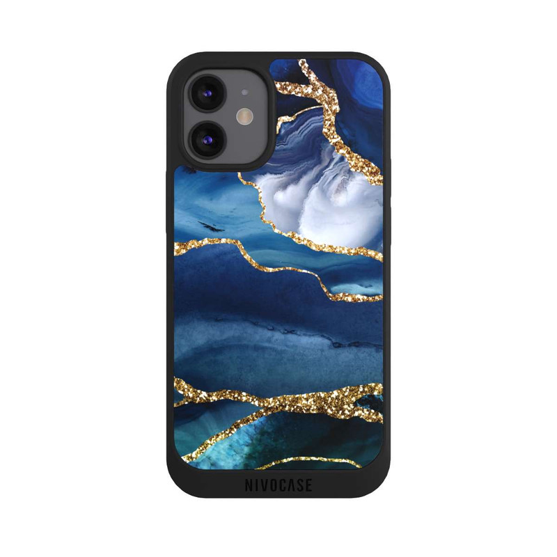 iPhone 12 mini NIVOpure  Blauer Marmor Gold Glitzer Look
