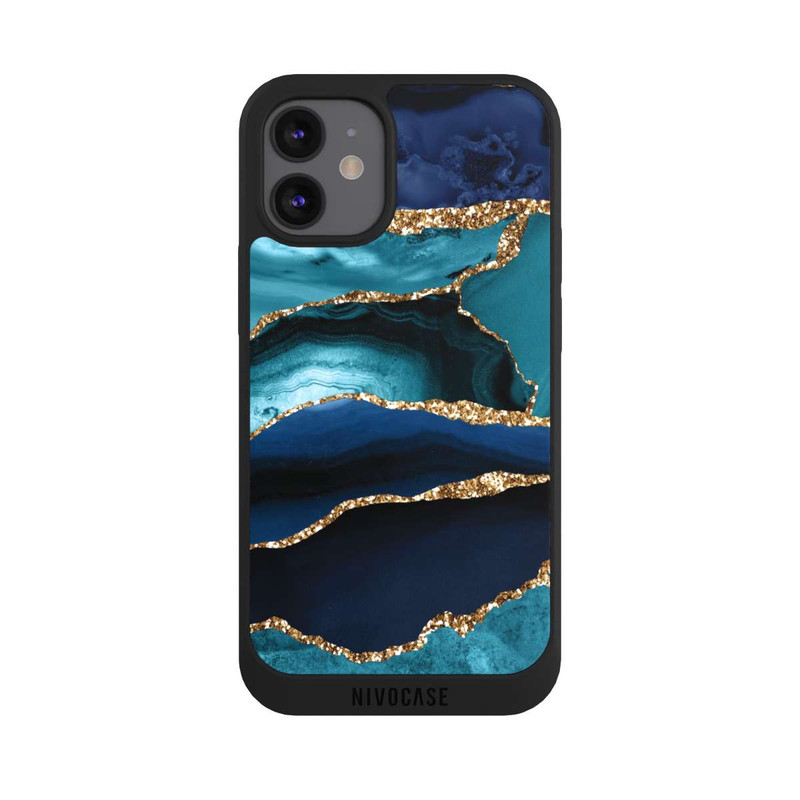 iPhone 12 mini NIVOpure Dark and Light Blue Marble Gold Glitter Look
