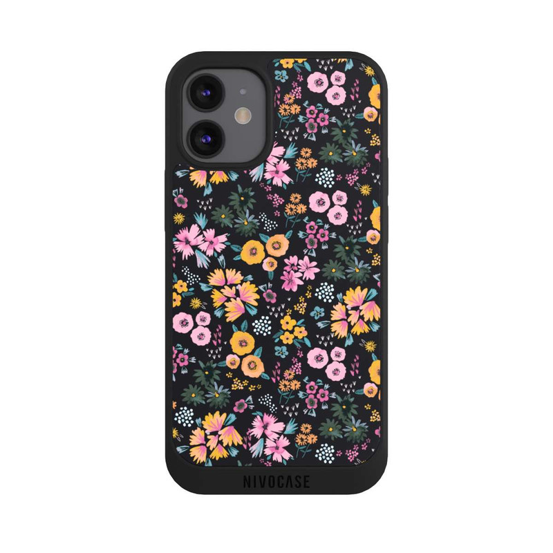 iPhone 12 mini NIVOpure Kleine bunte Blumen Schwarz 2