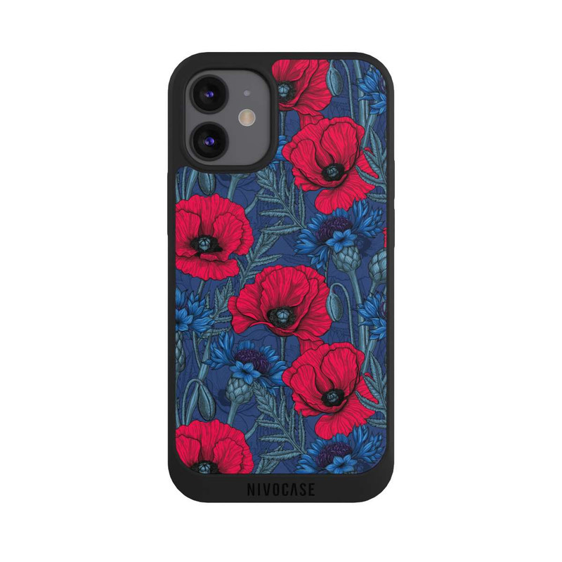 iPhone 12 mini NIVOpure Coquelicots et bleuets sur fond bleu