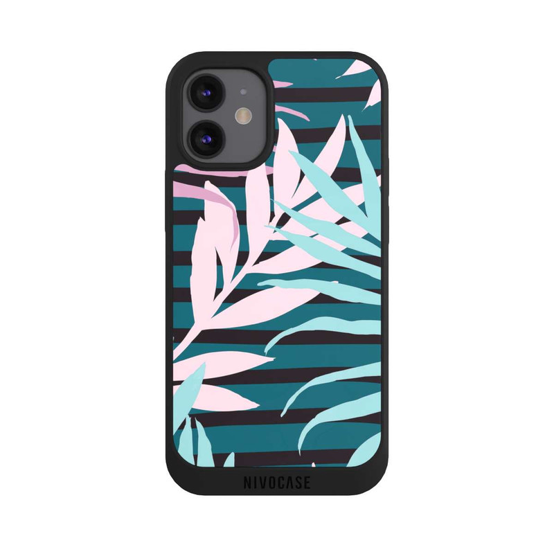 iPhone 12 mini NIVOpure Pastell-Dschungelblätter rosa blaugrün