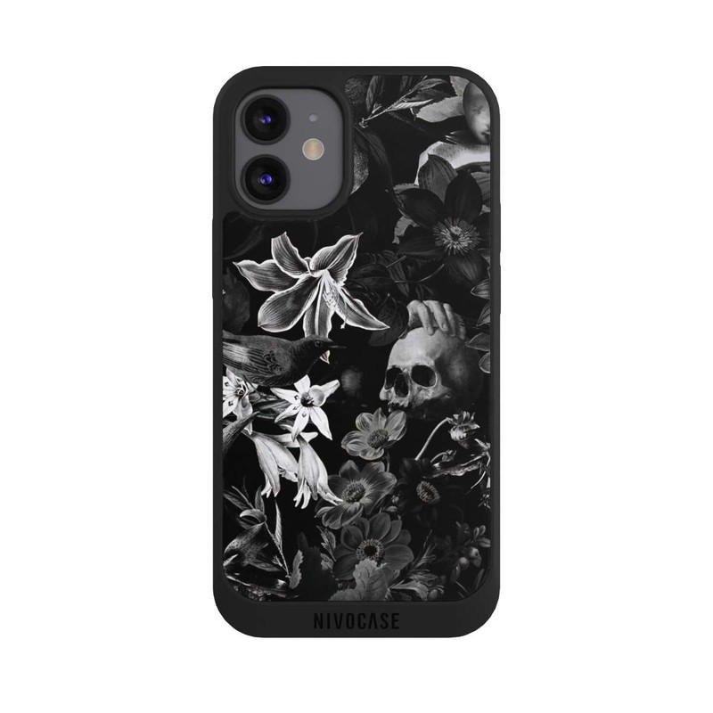 iPhone 12 mini NIVOpure Crânes et fleurs sur fond noir