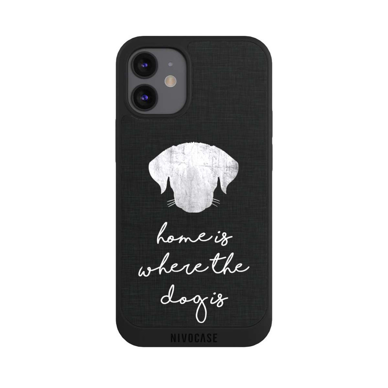 iPhone 12 mini NIVOpure Home Is Where The Dog Is - Weiß auf Schwarz