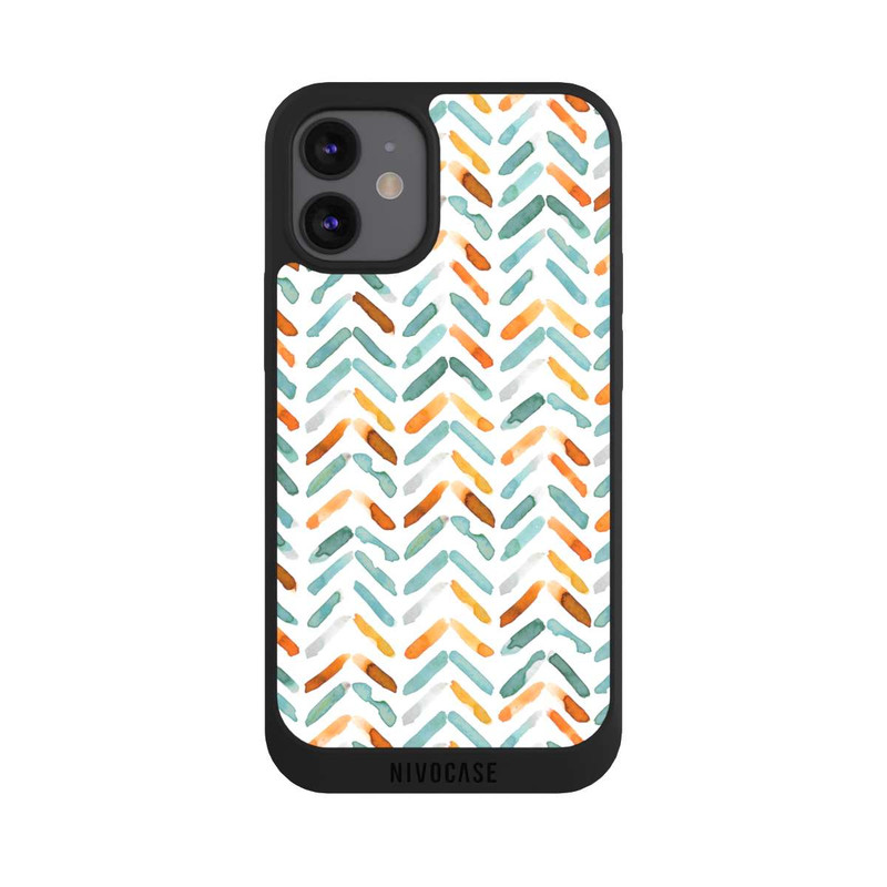 iPhone 12 mini NIVOpure Elegantes Herbstchevron Blau Orange