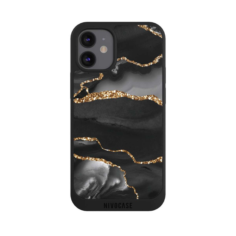 iPhone 12 mini NIVOpure Dunkle Marmorstreifen im Goldlook