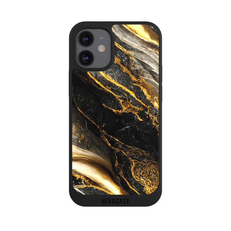 iPhone 12 mini NIVOpure Schwarze Marmor Goldschichten