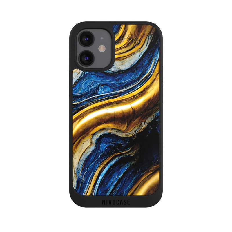 iPhone 12 mini NIVOpure Struktur im Royalblau- und Gold-Look