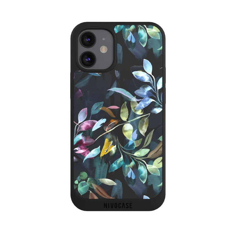 iPhone 12 mini NIVOpure Aquarelle Feuilles Mystiques Noir
