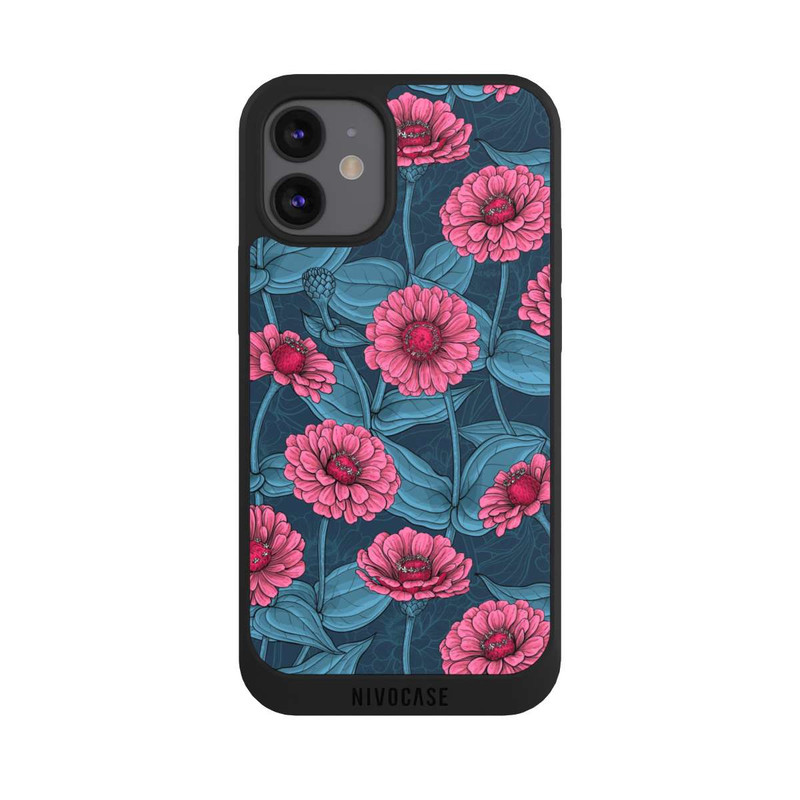 iPhone 12 mini NIVOpure Rosa Blumen auf Blauem Hintergrund