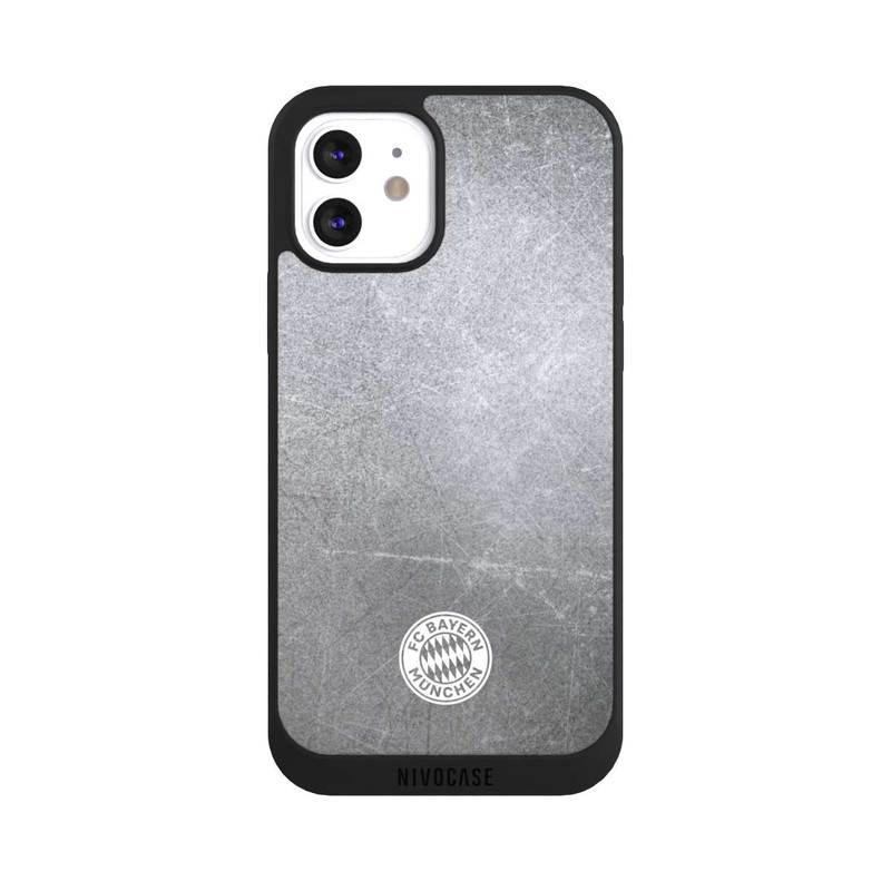 iPhone 12 NIVOpure Klassisches FCB Logo Klein - Weiß auf Metalllook