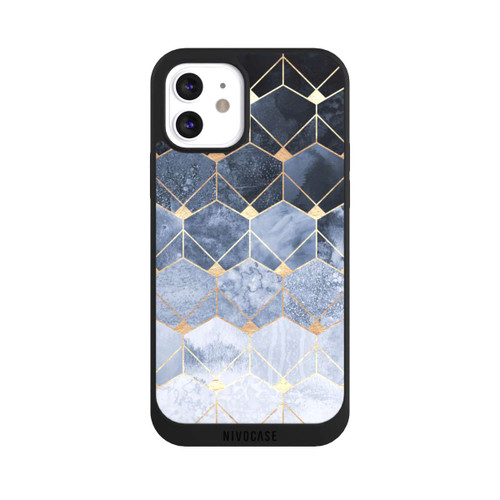 Apple iPhone 12 NIVOpure Blue Hexagons And Diamonds Gold Print