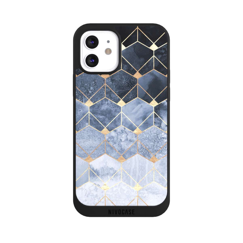 iPhone 12 NIVOpure Impression Or Hexagones Bleus Et Diamants
