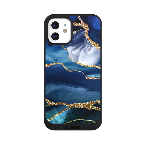 Apple iPhone 12 NIVOpure  Blauer Marmor Gold Glitzer Look