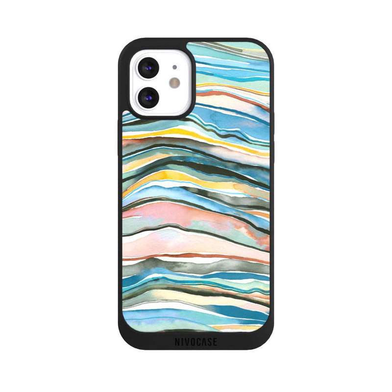 iPhone 12 NIVOpure Couches d'agate aquarelle bleues